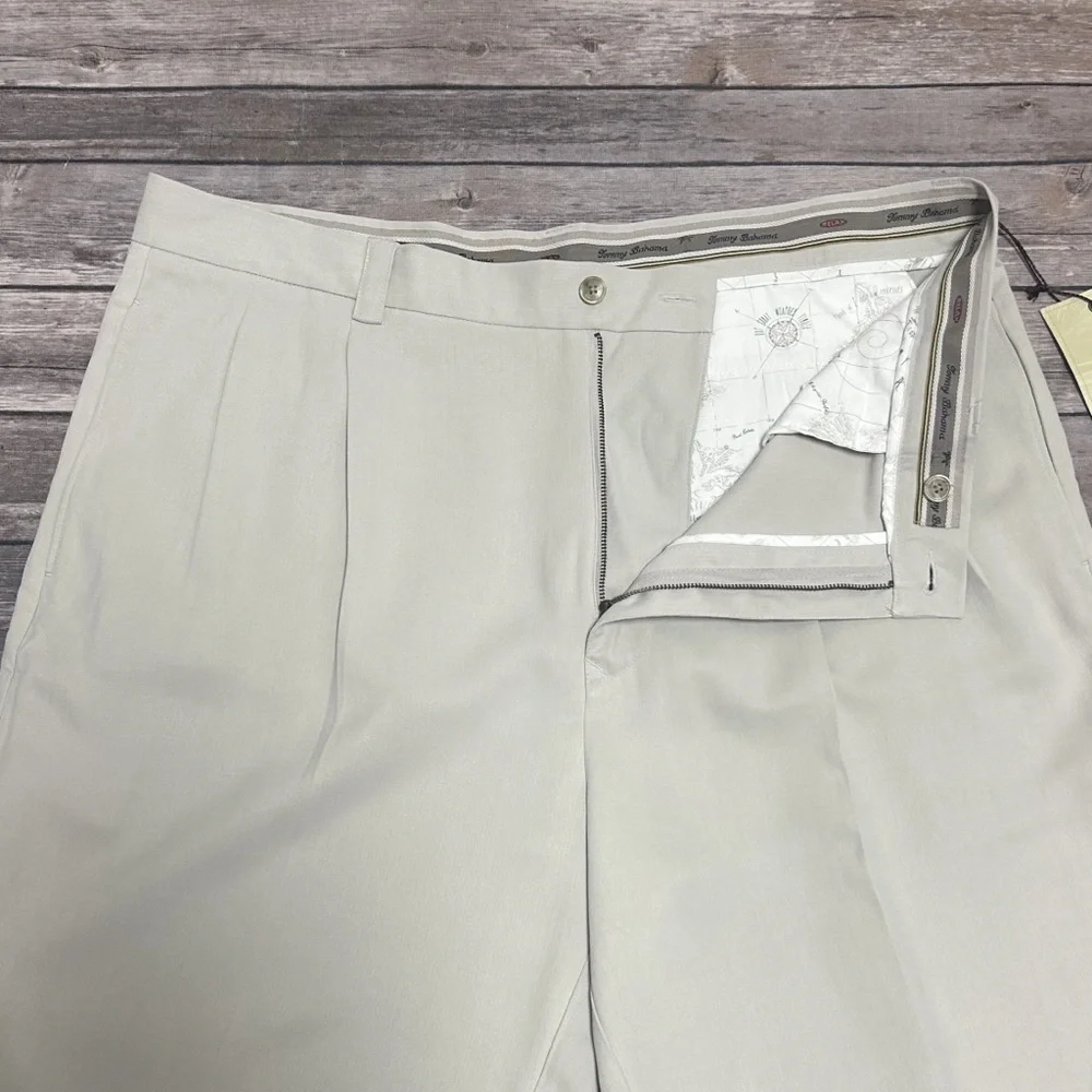 Tommy Bahama Sandpoint Beige Linen Pleated Vertical Stripe Texture Dress Shorts